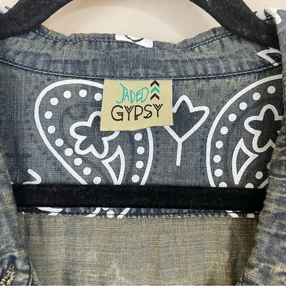 Jaded Gypsy Bandana Print Oversized Denim Starburst Top Size L/XL - Picture 2 of 8